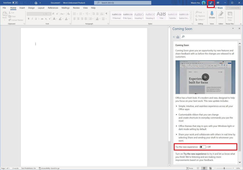 Activer la nouvelle interface utilisateur Office