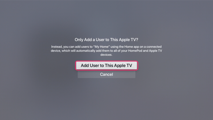 Ajouter un utilisateur à cette Apple TV