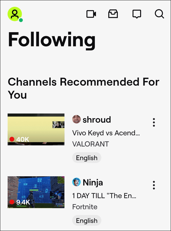 Application Twitch sous Android