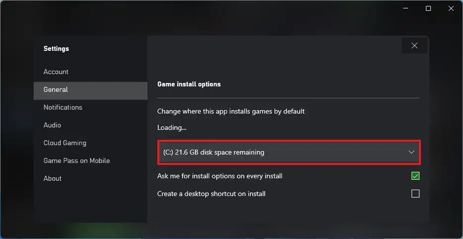 Modifier le lecteur d'installation par défaut de l'application Xbox