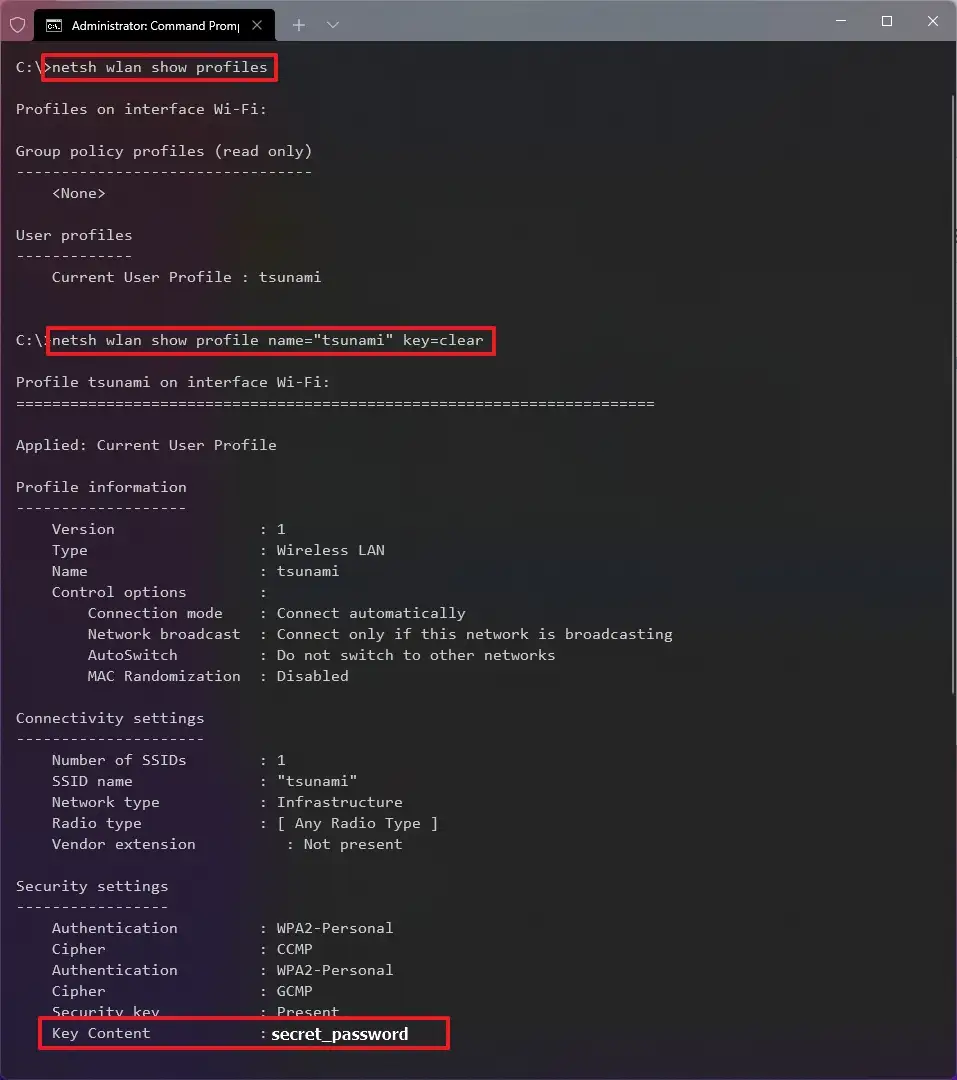 Afficher le mot de passe WiFi avec CMD