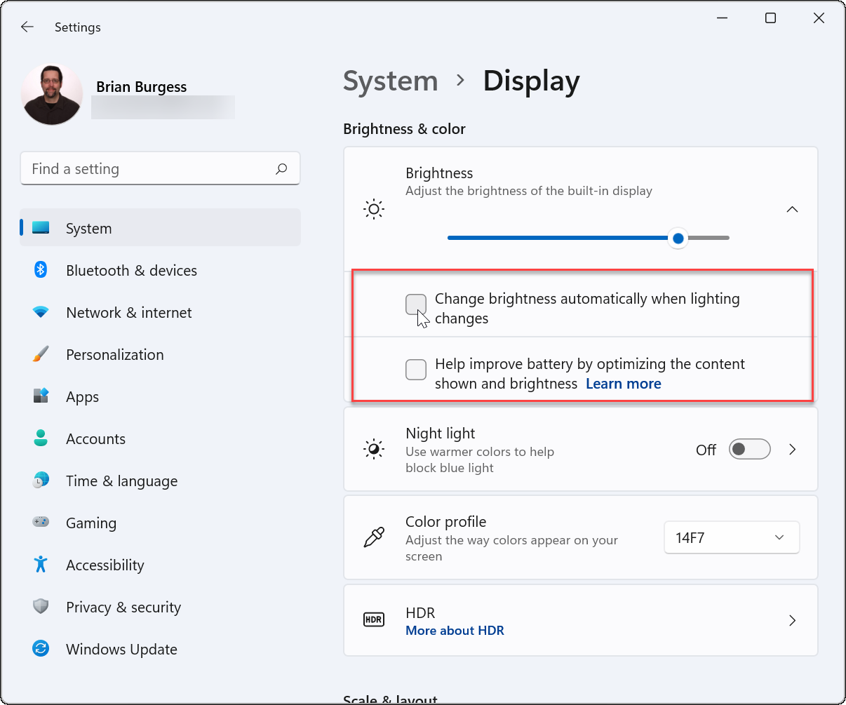Désactiver ou gérer la luminosité automatique sous Windows 11