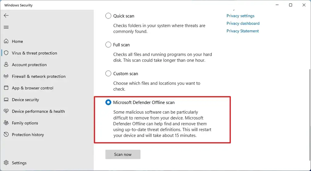 Analyse hors ligne de Microsoft Defender