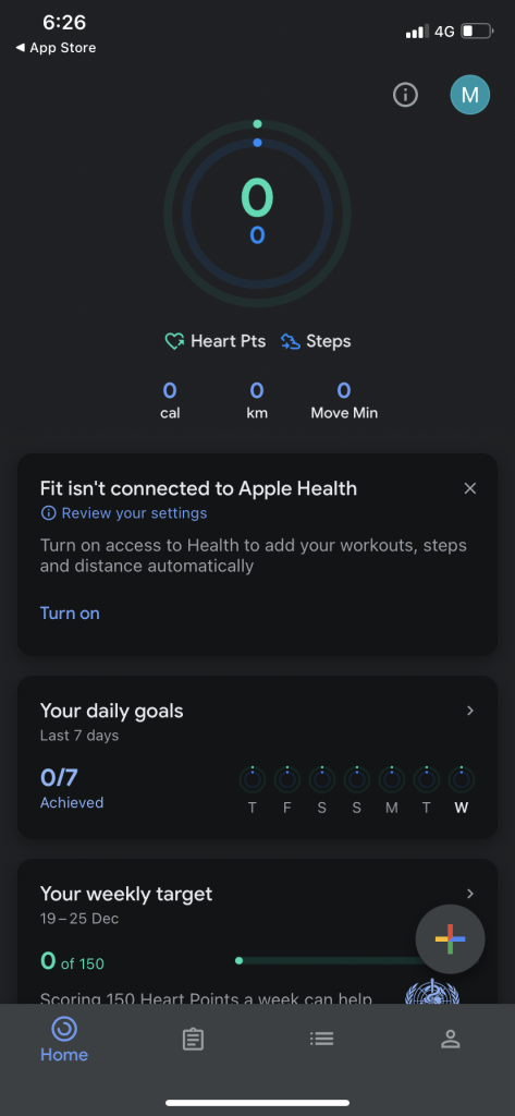 Mode sombre de Google Fit sur iPhone