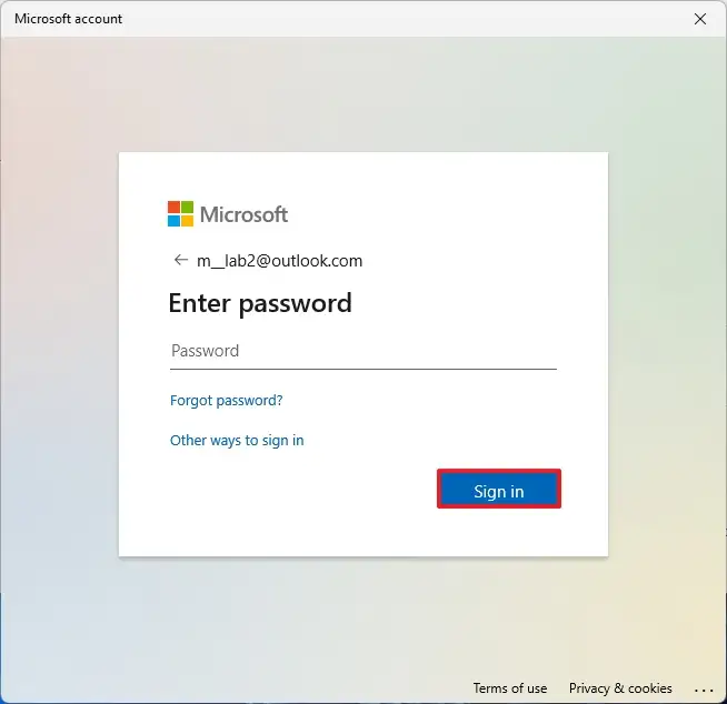 Mot de passe du compte Microsoft