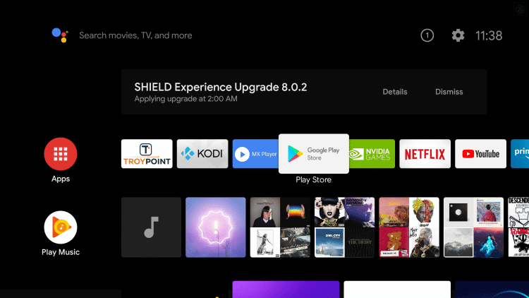 Onglet Applications Android TV