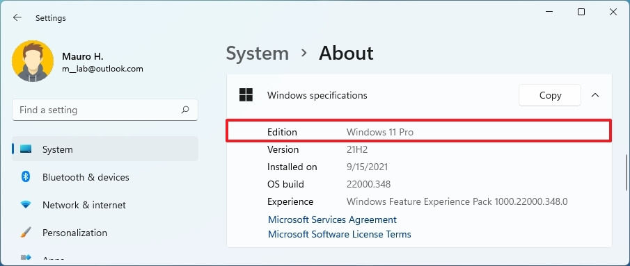 Édition Windows 11 dans les paramètres À propos