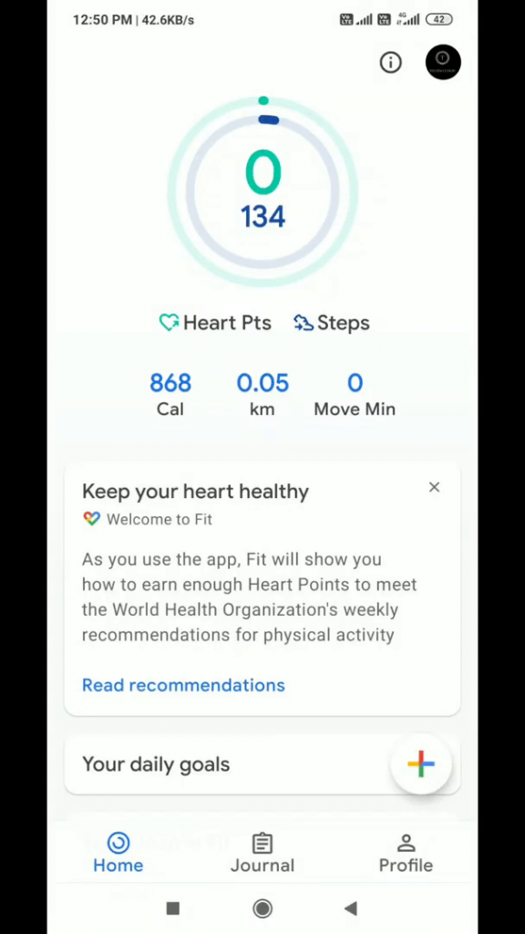 Cliquez sur Profil dans l'application Google Fit