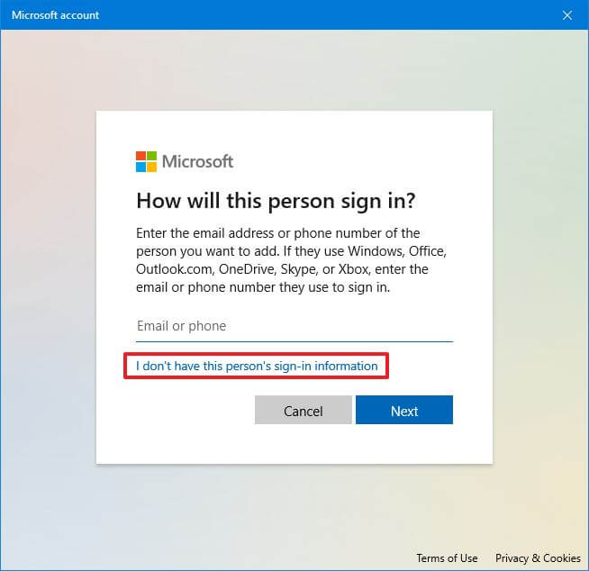 Je n'ai pas l'option d'informations de connexion de cette personne