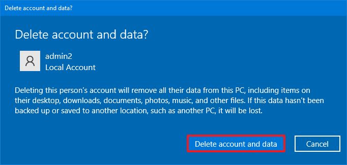 Supprimer le compte et les données sur Windows 10