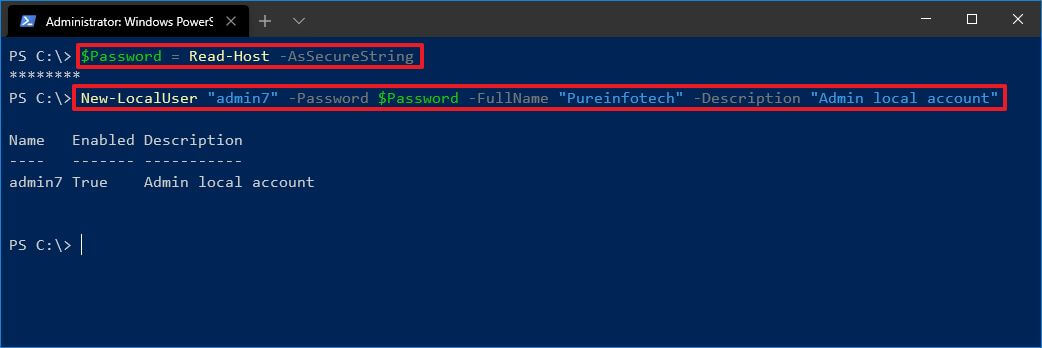PowerShell crée un compte local