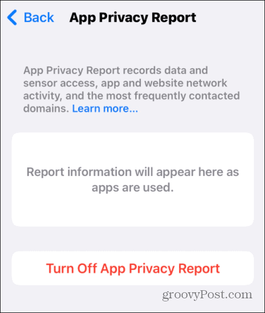 rapport de confidentialité des applications en cours d'exécution