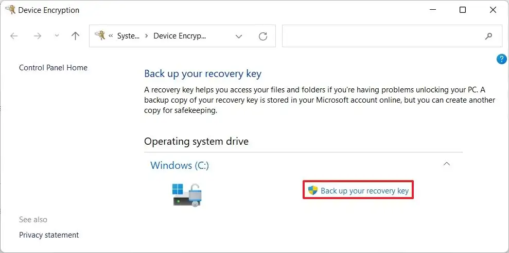 Clé de récupération de sauvegarde de Windows 11 Home