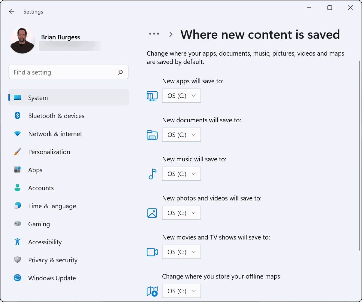 changer l'emplacement de sauvegarde par défaut dans Windows 11