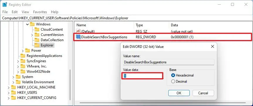 Windows 11 désactiver les suggestions de recherche