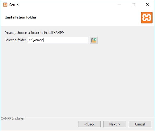 Emplacement d'installation de XAMPP