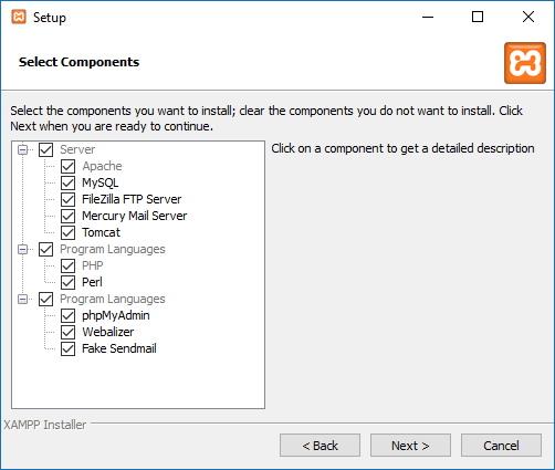 Composants d'installation XAMPP
