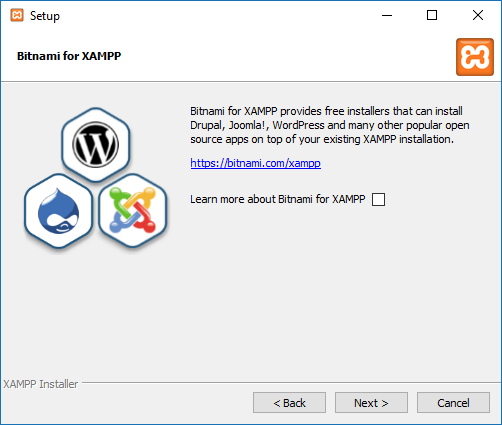 Assistant d'installation XAMPP sur Windows 10