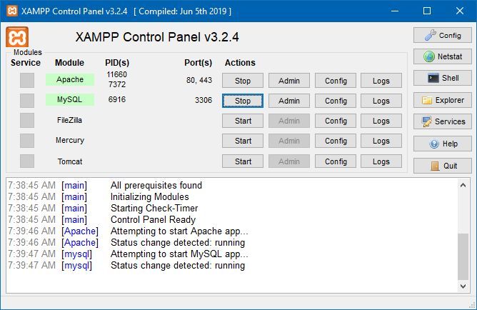 Panneau de configuration XAMPP