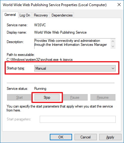 Paramètres du service de publication World Wide Web