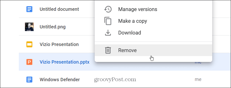 Supprimer le fichier PPTX de Google Drive