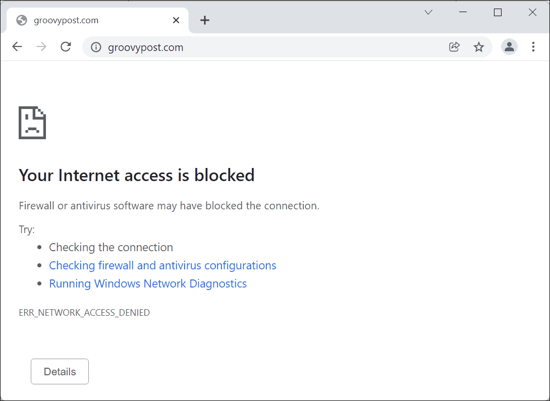   Accès Internet bloqué Google Chrome