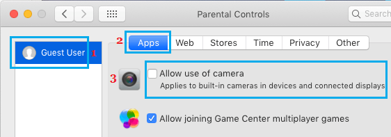 appuyez sur autoriser l'appareil photo de l'utilisateur à éteindre l'appareil photo sur mac