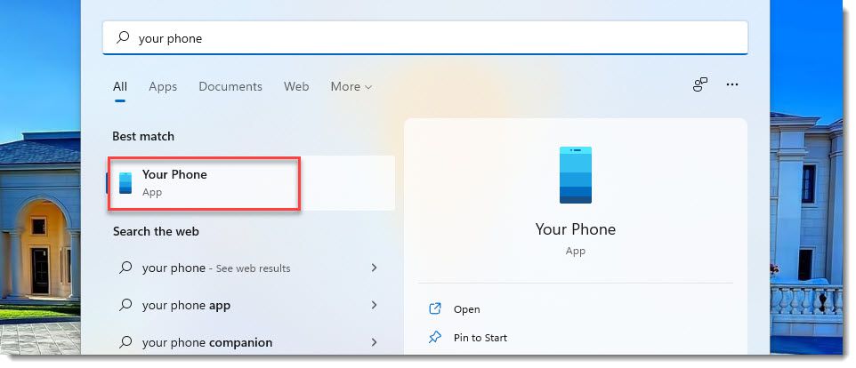 ouvrir l'application Votre téléphone sous Windows