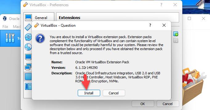 Installez le pack d'extension VirtualBox sur Windows 11