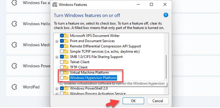 Activer la virtualisation à l'aide des fonctionnalités Windows