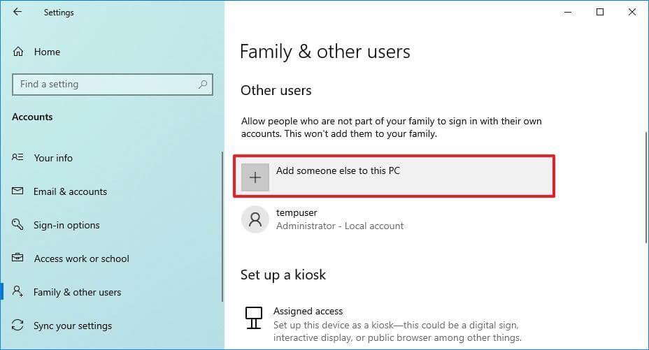 Option de création de compte local Windows 10