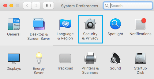 sélectionnez l'onglet sécurité et confidentialité pour désactiver l'appareil photo sur mac