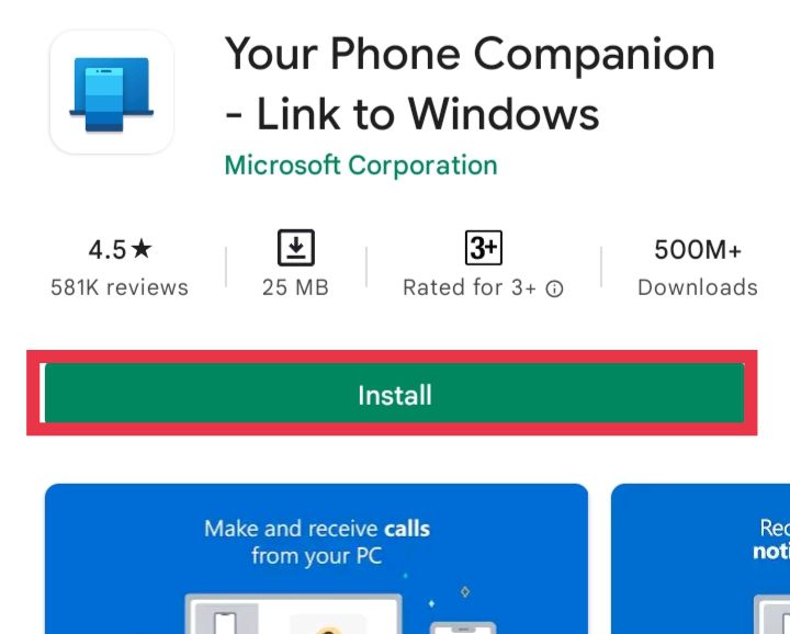 Installez Your Phone Companion depuis Play Store sur votre téléphone Android