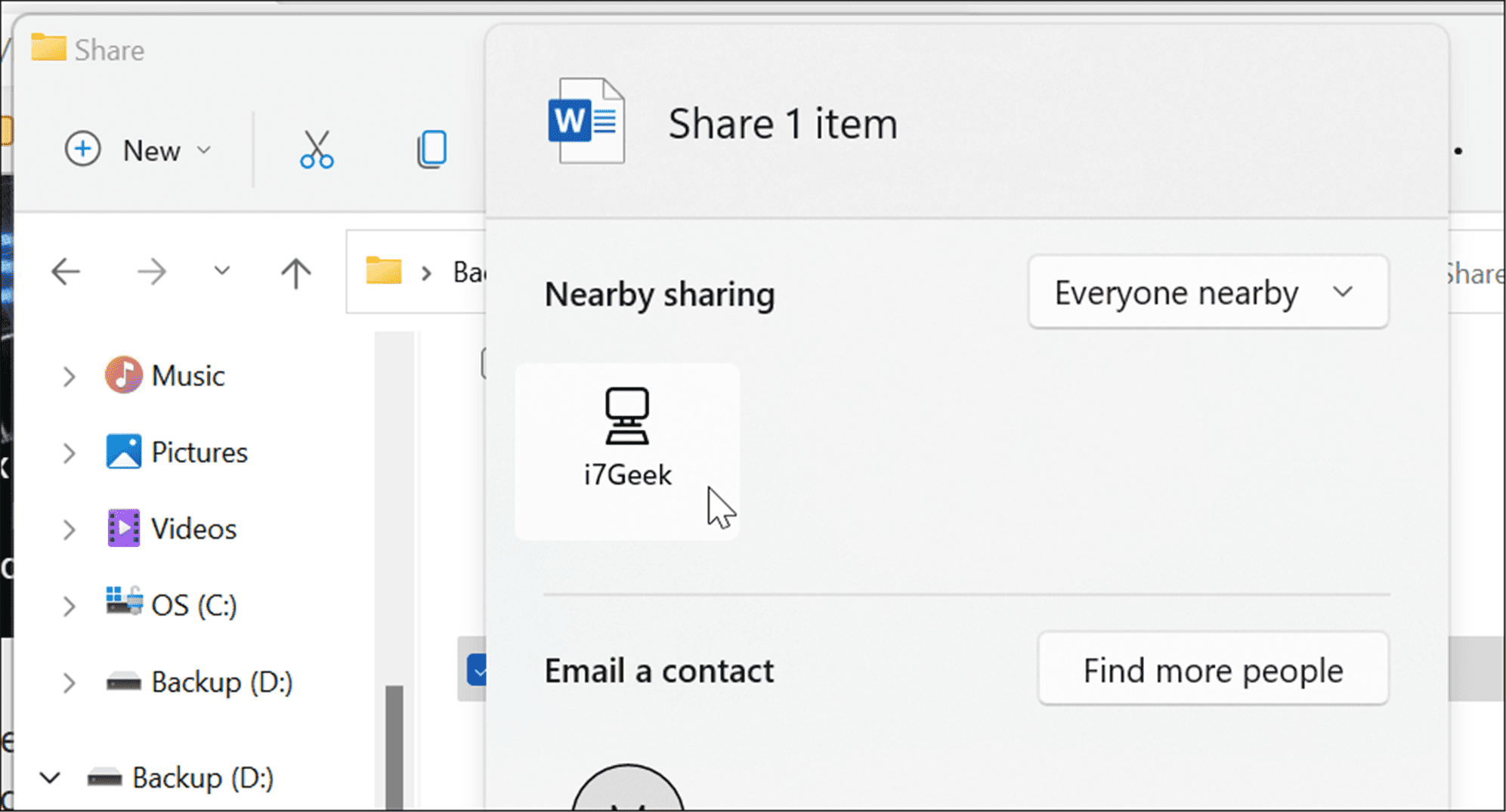 utiliser le partage à proximité sur Windows 11