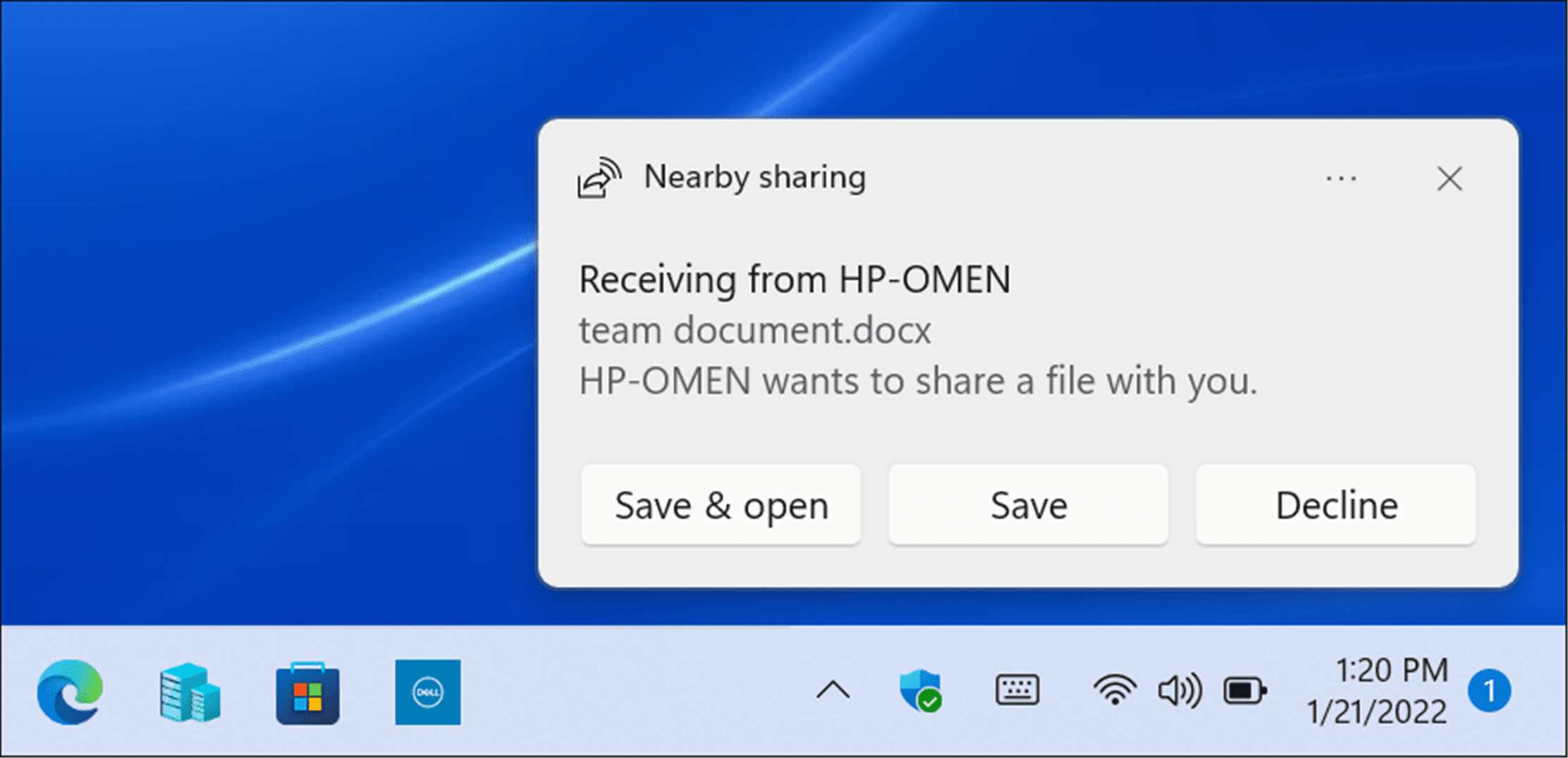 enregistrer le fichier à proximité transférer windows 11