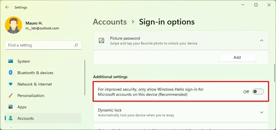 Désactiver le code PIN pour les comptes Microsoft