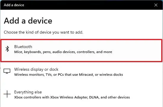 Option de couplage Bluetooth Windows 11
