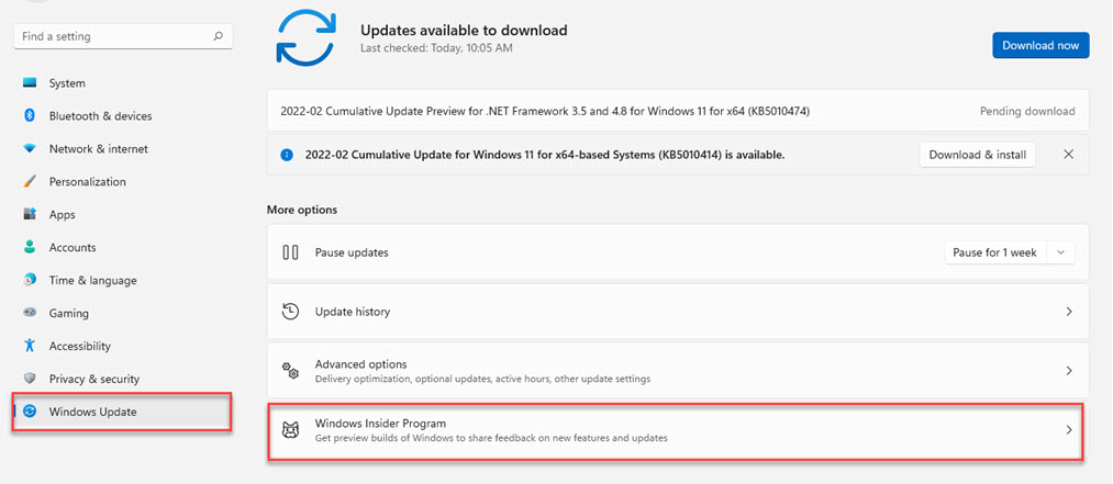 Accédez à Windows Update, puis sélectionnez Programme Windows Insider
