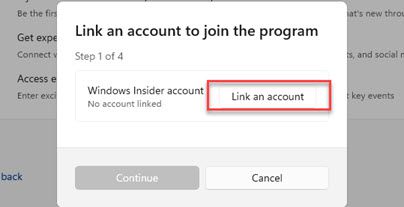 Associez un compte pour rejoindre le programme Windows Insider