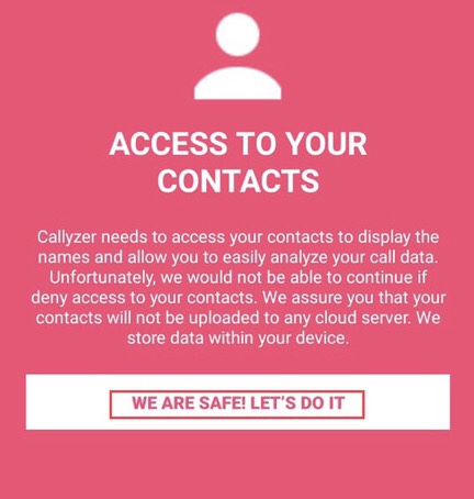 Pour autoriser l'application à accéder aux contacts, appuyez sur le bouton « nous sommes en sécurité !  Faisons-le