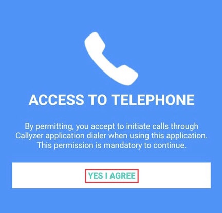 Pour permettre à l'application d'appeler via l'application Callyzr, appuyez sur le bouton 