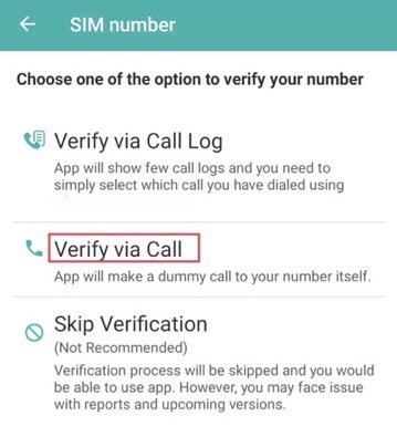 Trois options vous sont recommandées pour vérifier votre numéro de téléphone, appuyez sur n'importe laquelle si l'option souhaitée
