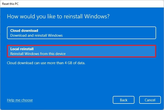 Réinstallation locale de Windows 11