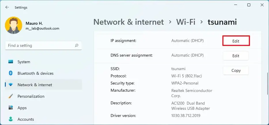 Windows 11 modifier l'adresse IP