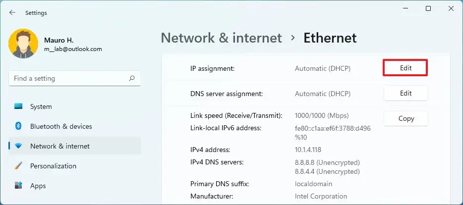 Modifier les paramètres Ethernet TCP/IP