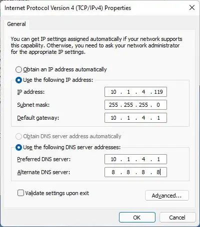 Définir l'adresse IPv4 statique dans le Panneau de configuration