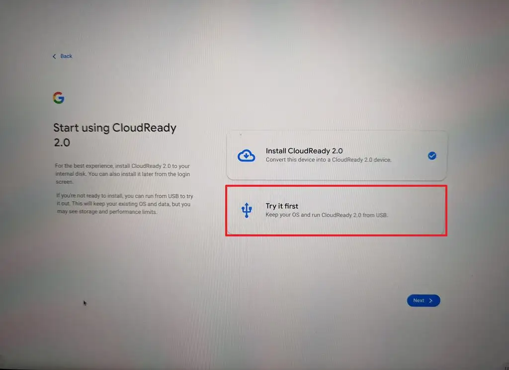 Configuration de l'installation de Chrome OS Flex