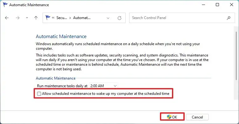 Désactiver la minuterie de réveil pour la maintenance automatique de Windows 11