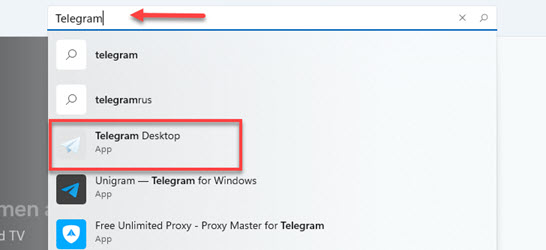 Rechercher Telegram dans le Microsoft Store