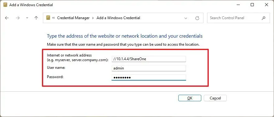Ajouter des informations d'identification réseau sur Windows 11